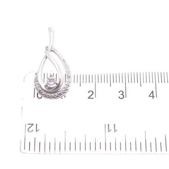 925 Sterling Silver Real Round-Cut Diamond Teardrop Charm Pendant - Picture 3 of 7